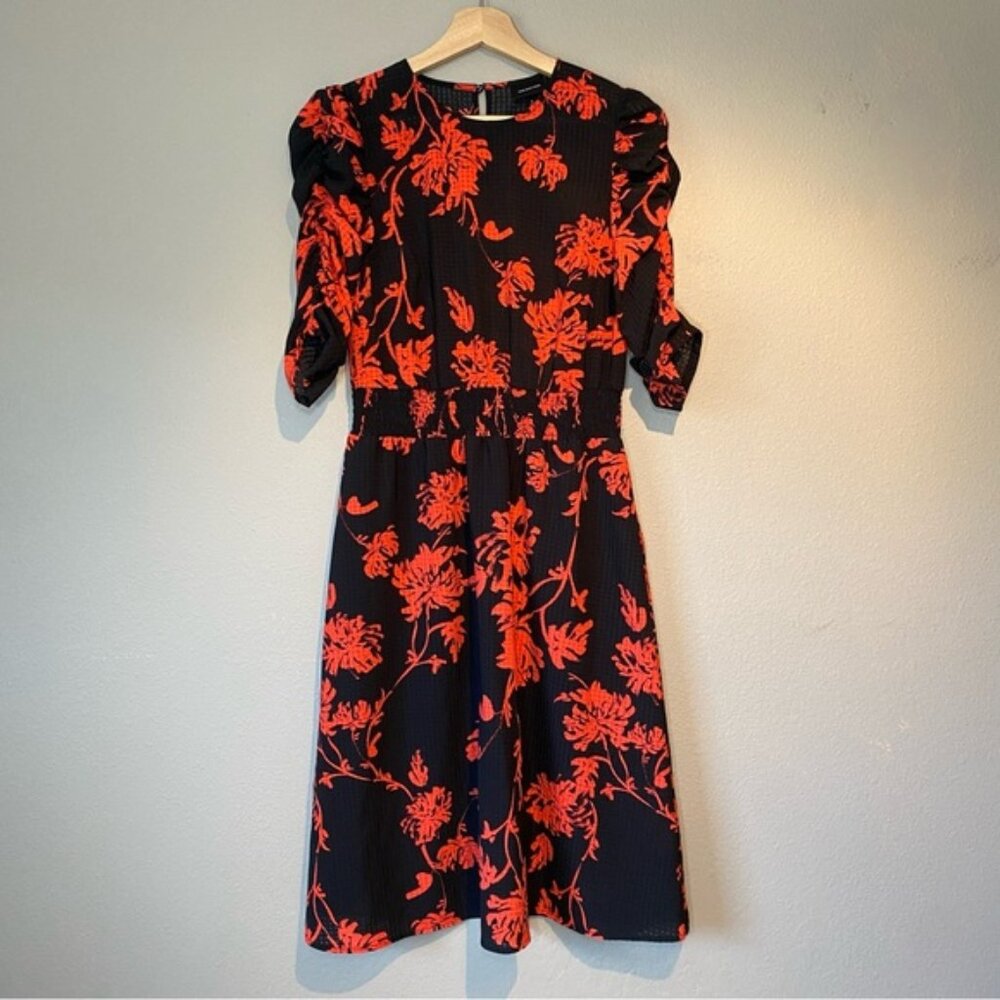 Who What Wear Womens Floral Dark Feminine Romantic Smocked Waist Dress Size S